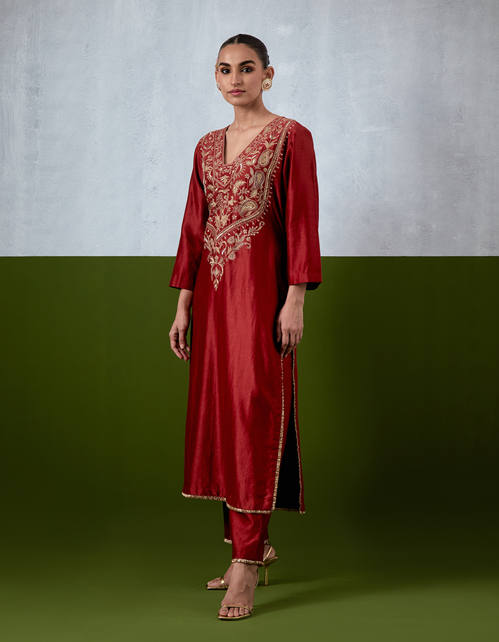 Red Embroidered Suit Set