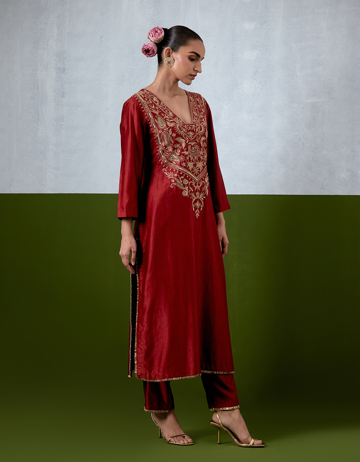 Red Embroidered Suit Set