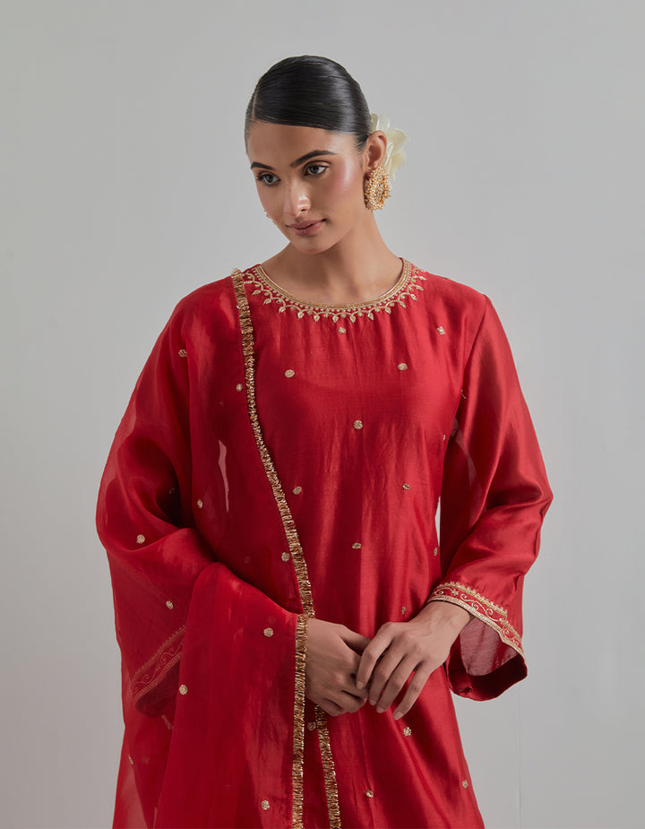 Red Embroidered Suit Set