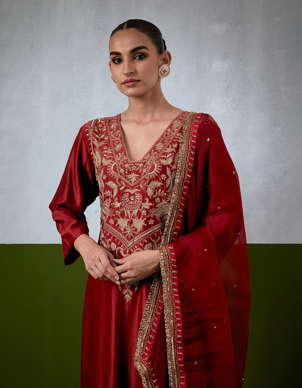 Red Embroidered Suit Set