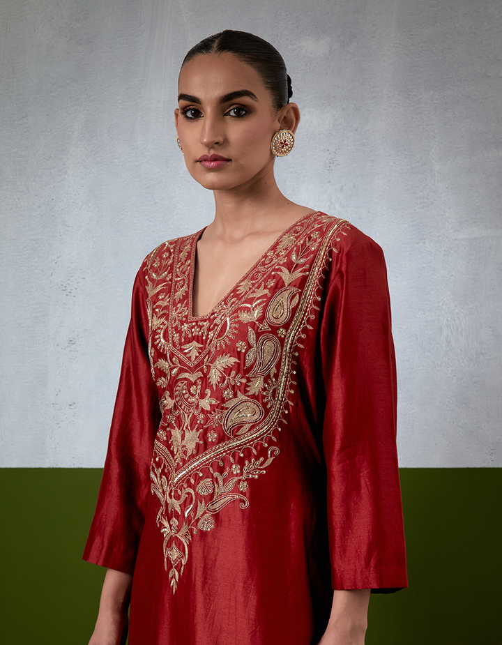 Red Embroidered Suit Set