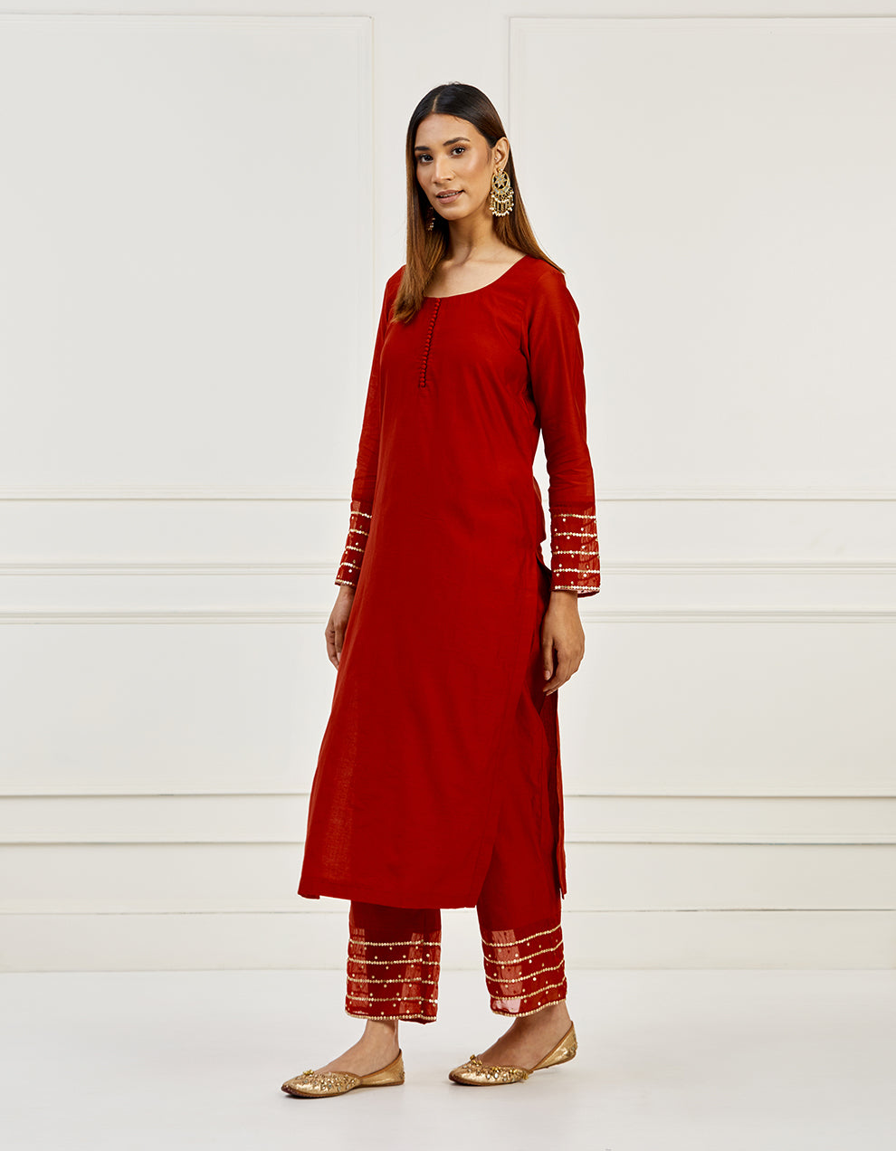 red-embroidery-chanderi-kurta-with-pants