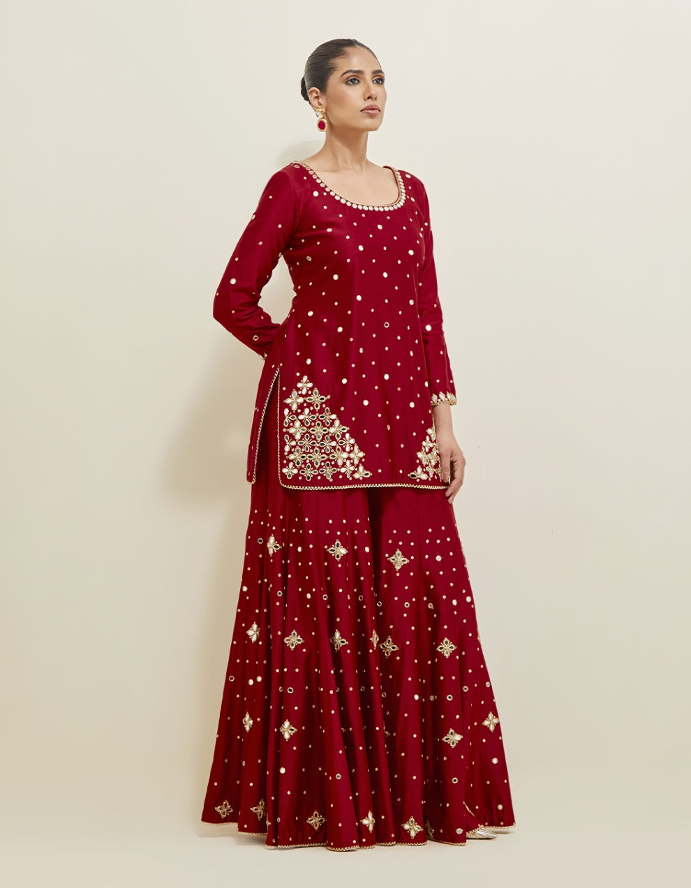 Red Hand Embroidered Chanderi Sharara Set