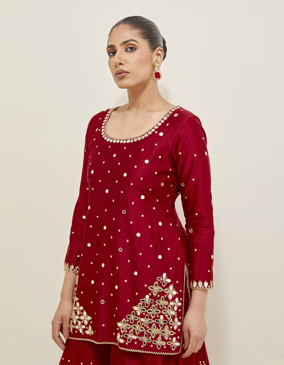 Red Hand Embroidered Chanderi Sharara Set