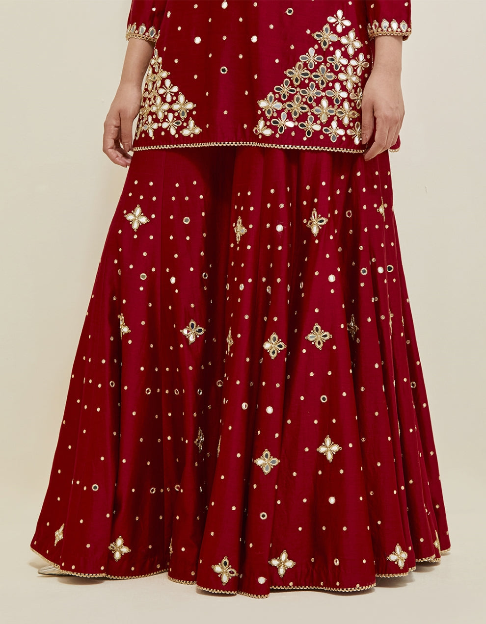 Red Hand Embroidered Chanderi Sharara Set