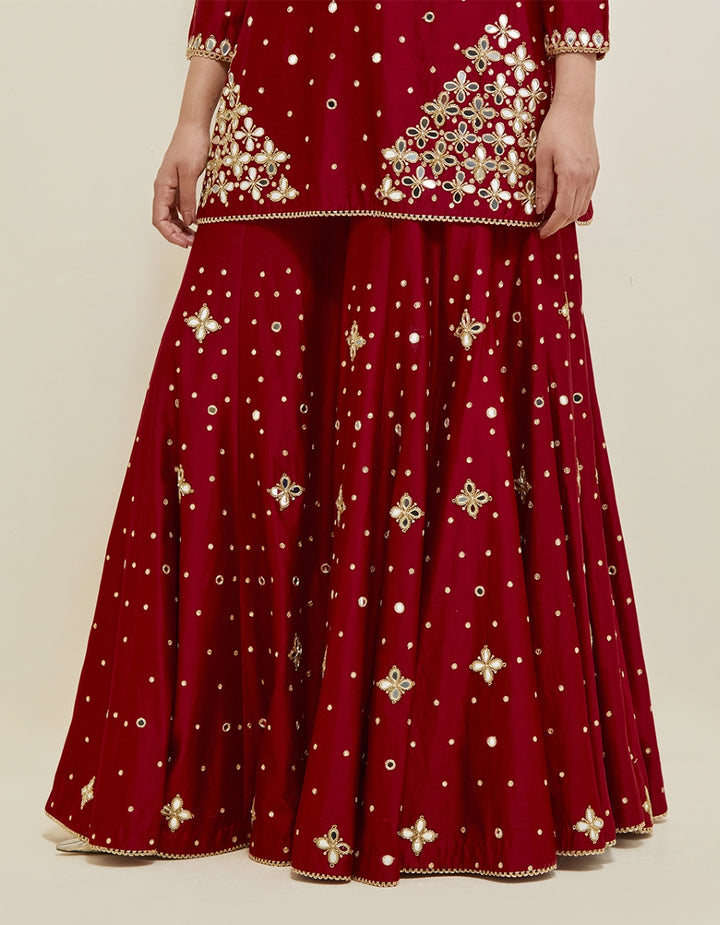 Red Hand Embroidered Chanderi Sharara Set