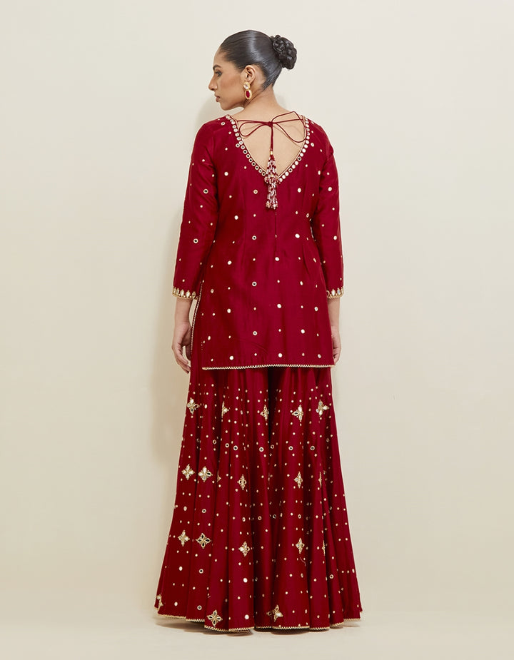 Red Hand Embroidered Chanderi Sharara Set