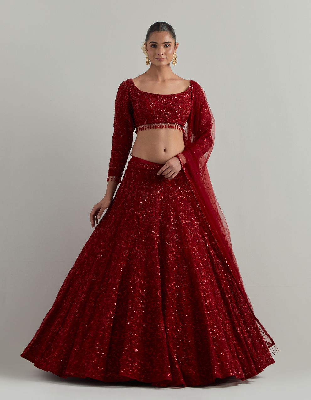 Red Hand Embroidered Lehenga Set