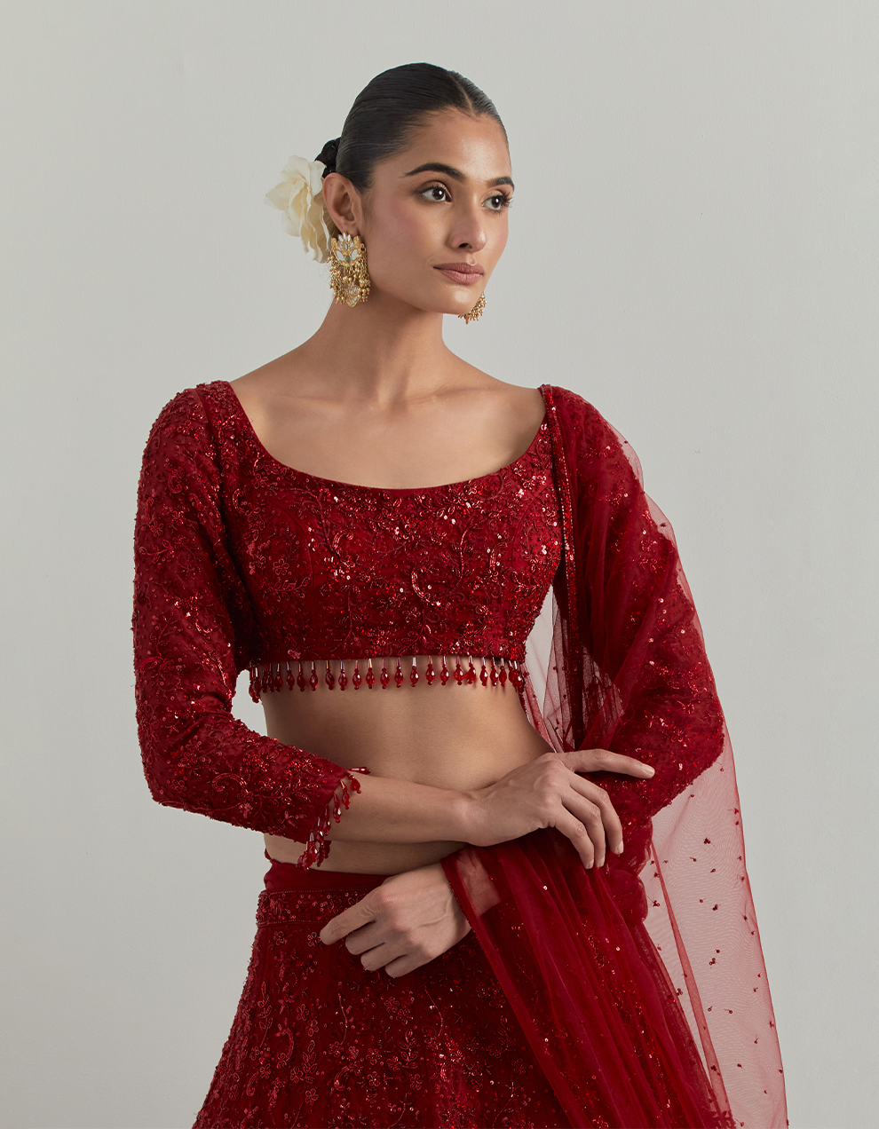 Red Hand Embroidered Lehenga Set
