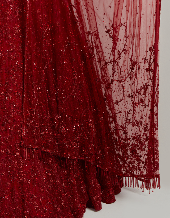 Red Hand Embroidered Lehenga Set