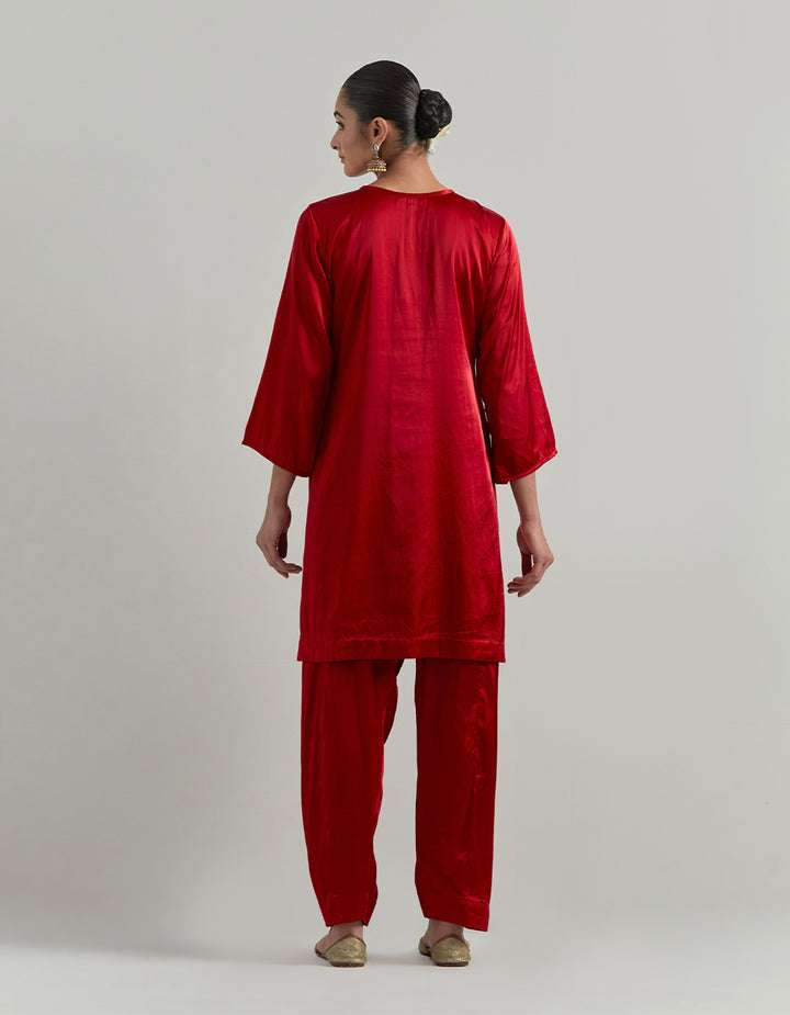 Red Satin Kurta Set