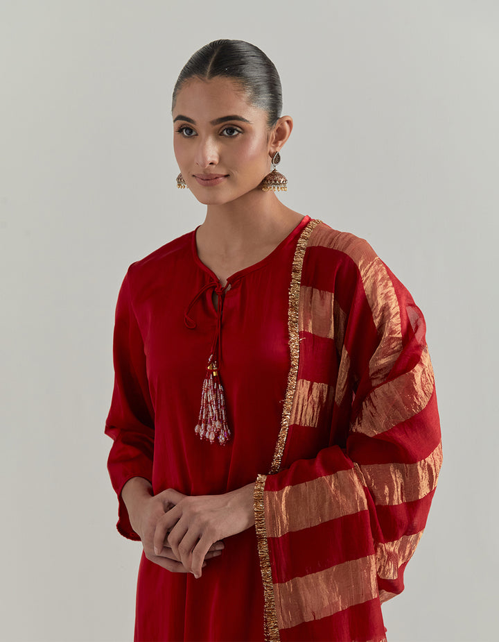 Red Satin Kurta Set
