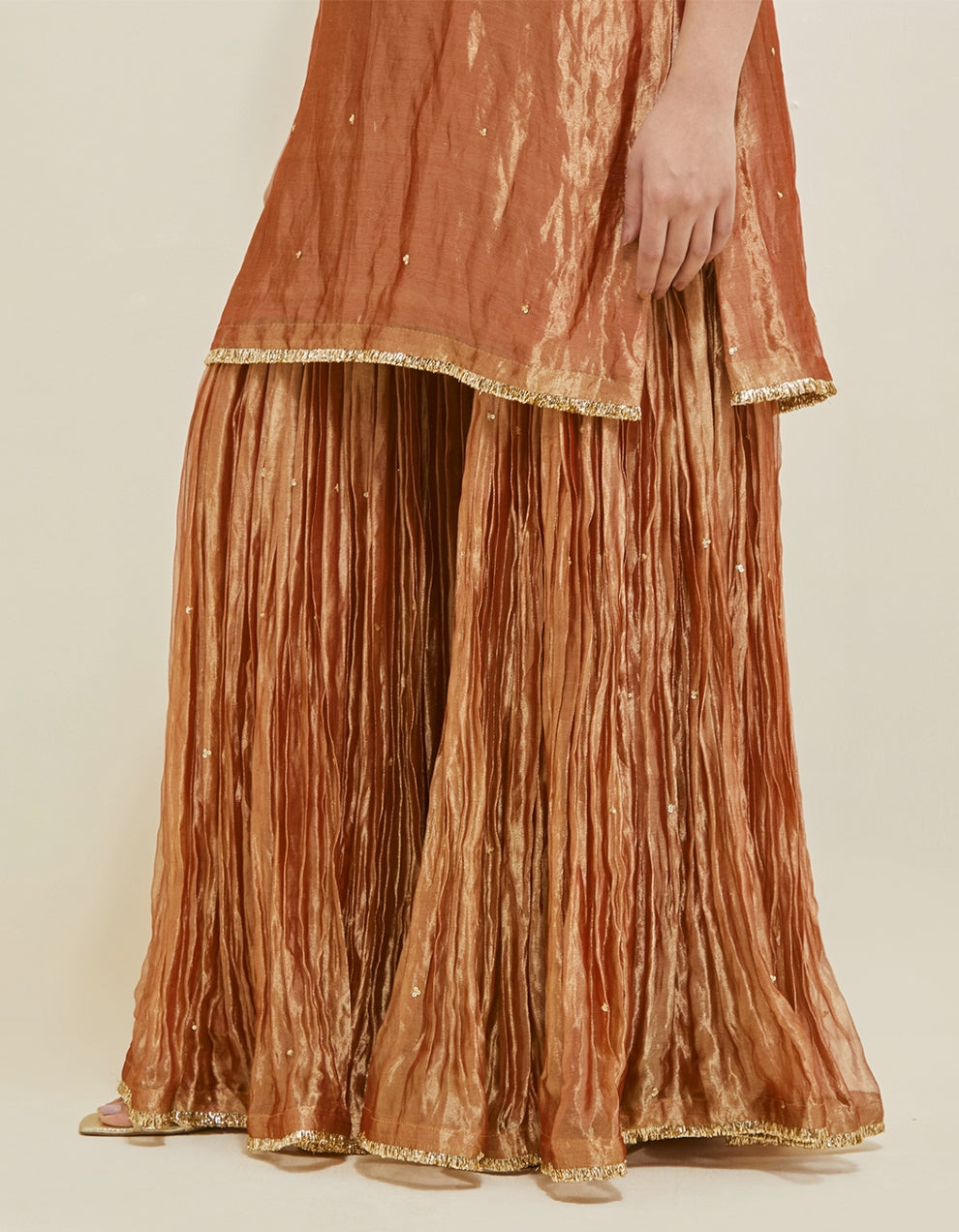 Rose Copper Embroidered Shimmer Organza Gharara Set