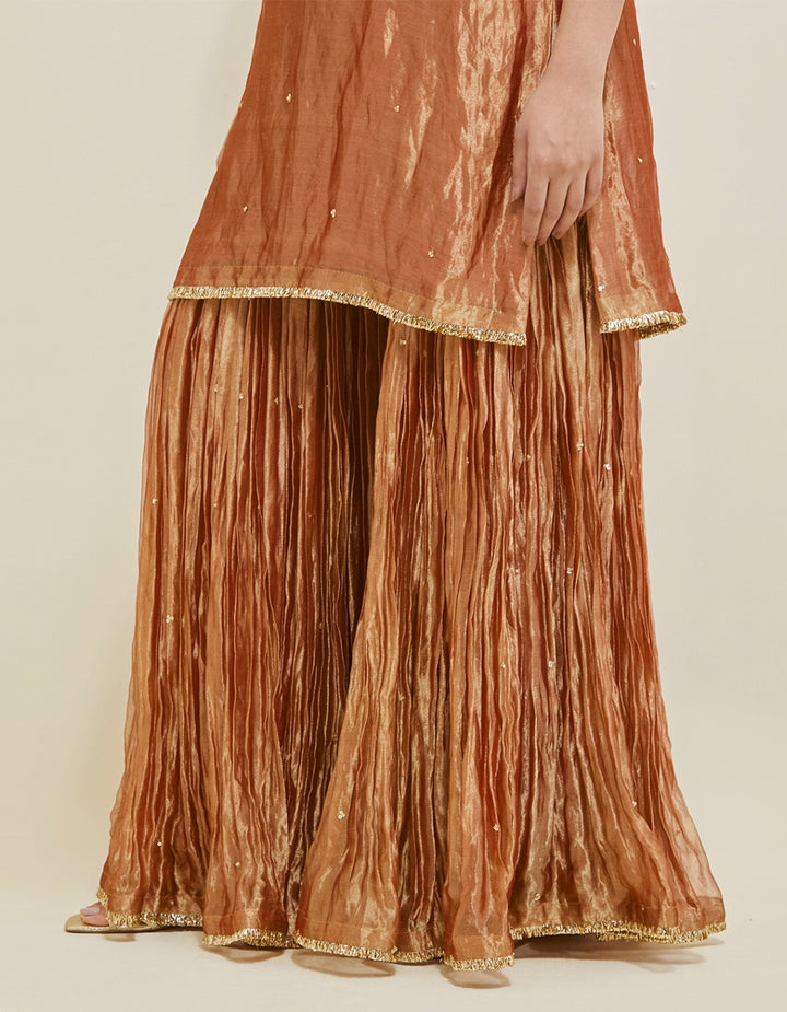 Rose Copper Embroidered Shimmer Organza Gharara Set