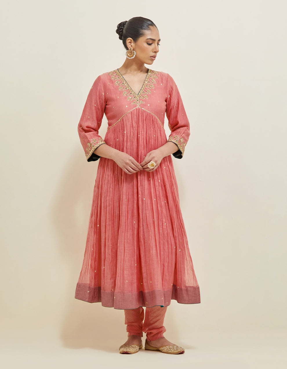 Rose Pink Embroidered Chanderi Anarkali Set