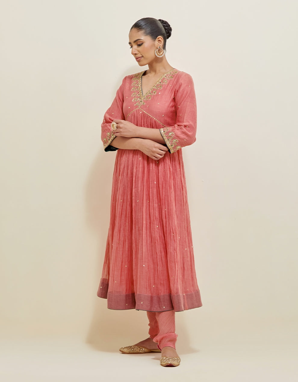 Rose Pink Embroidered Chanderi Anarkali Set