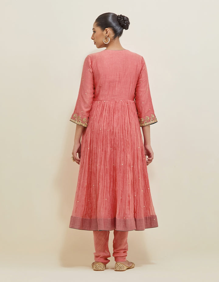 Rose Pink Embroidered Chanderi Anarkali Set