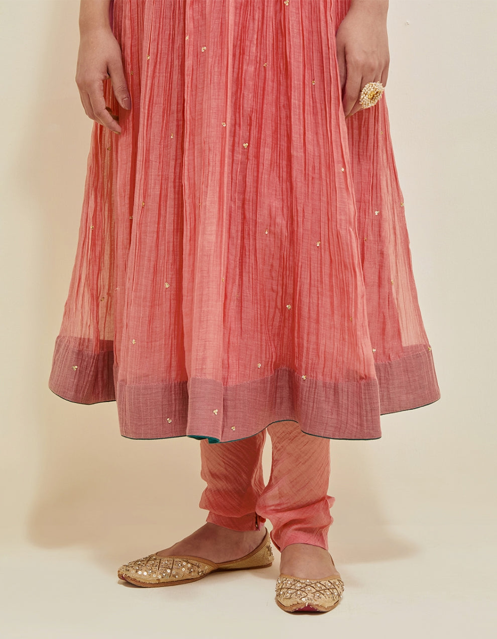Rose Pink Embroidered Chanderi Anarkali Set