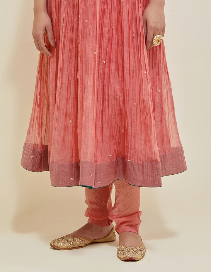 Rose Pink Embroidered Chanderi Anarkali Set