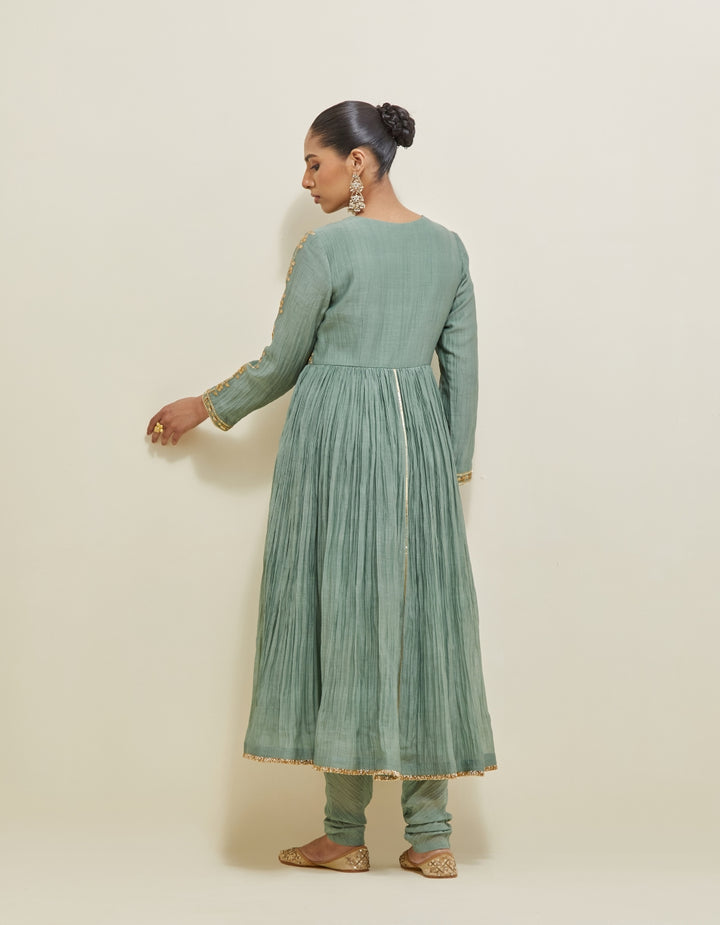Sage Green Embroidered Chanderi Anarkali Set