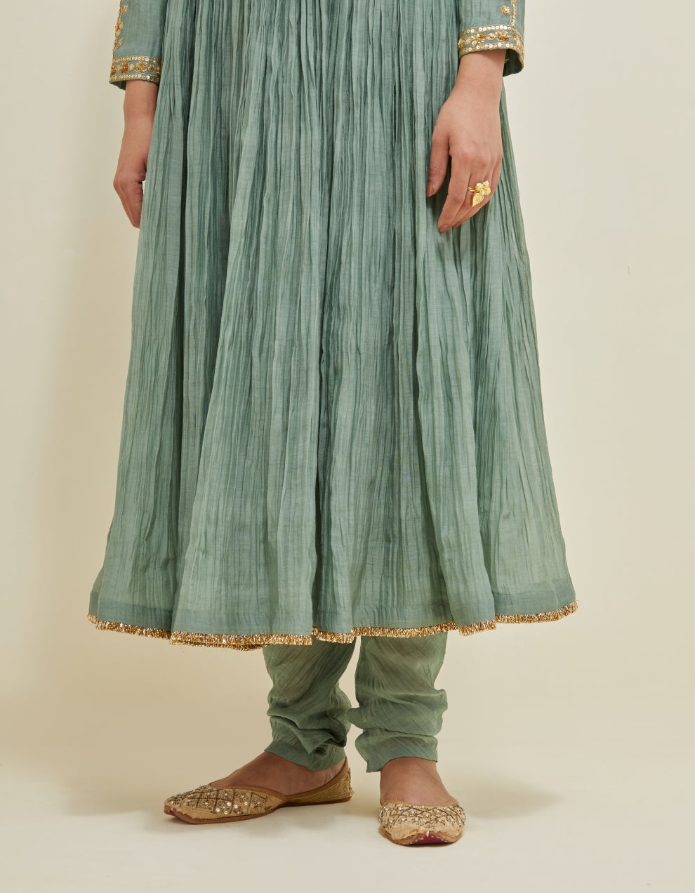 Sage Green Embroidered Chanderi Anarkali Set