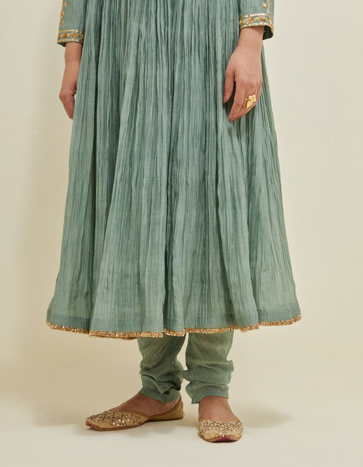 Sage Green Embroidered Chanderi Anarkali Set