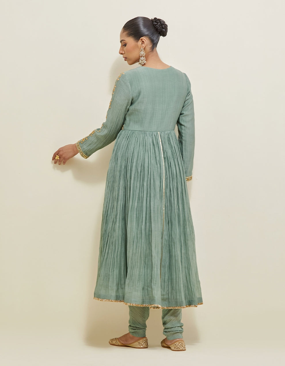 Sage Green Embroidered Chanderi Anarkali Set
