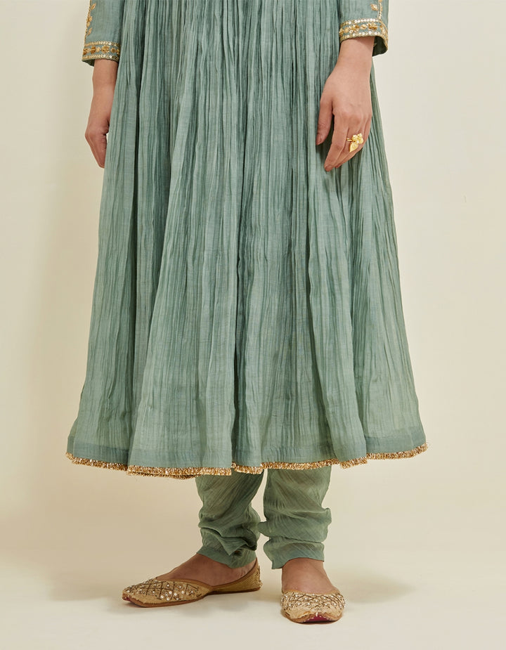 Sage Green Embroidered Chanderi Anarkali Set