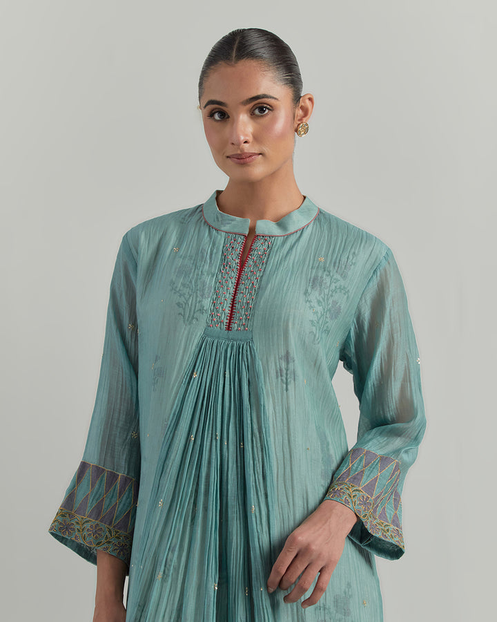 Sky Blue Block Printed Chanderi Suit