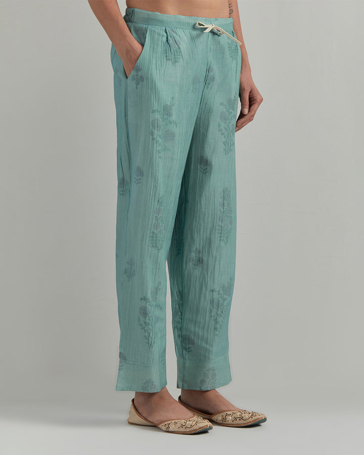 Sky Blue Block Printed Chanderi Suit