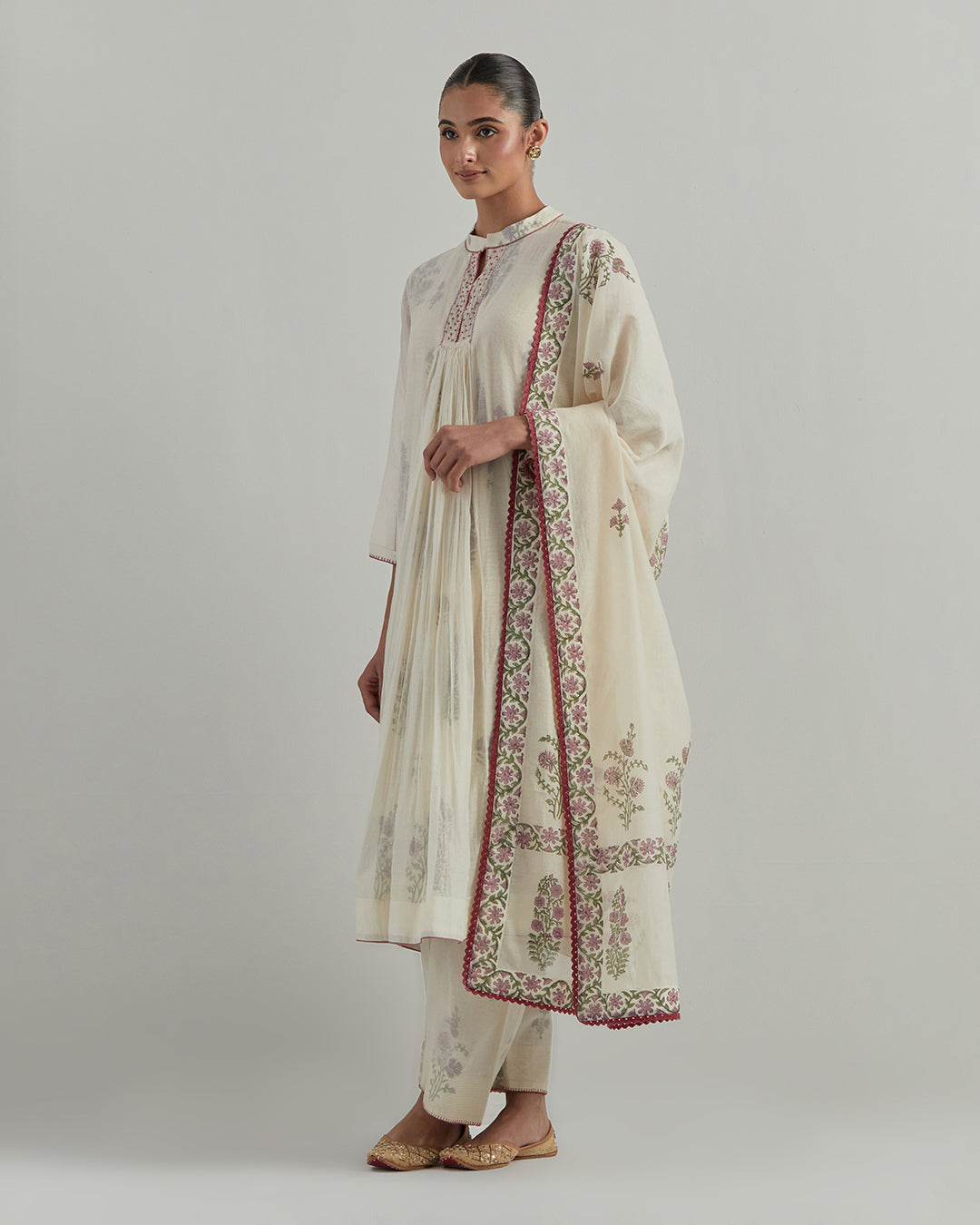White Block Printed Chanderi Suit