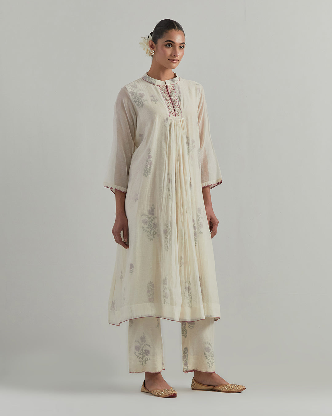 White Block Printed Chanderi Suit