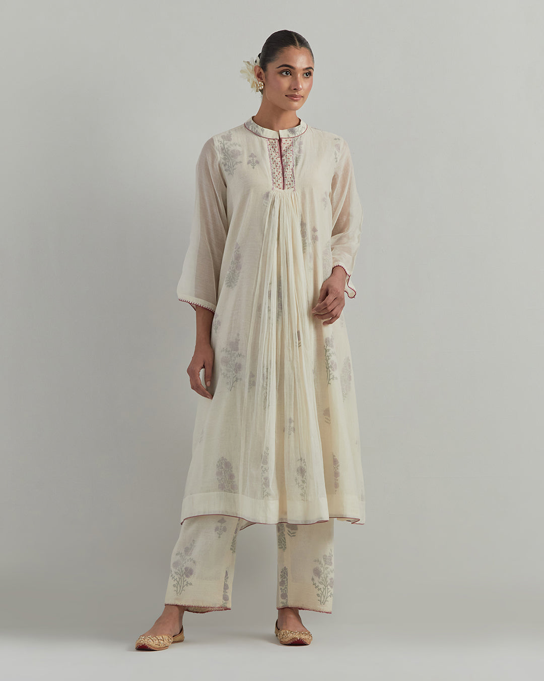 White Block Printed Chanderi Suit