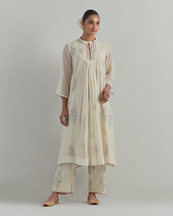 White Block Printed Chanderi Suit