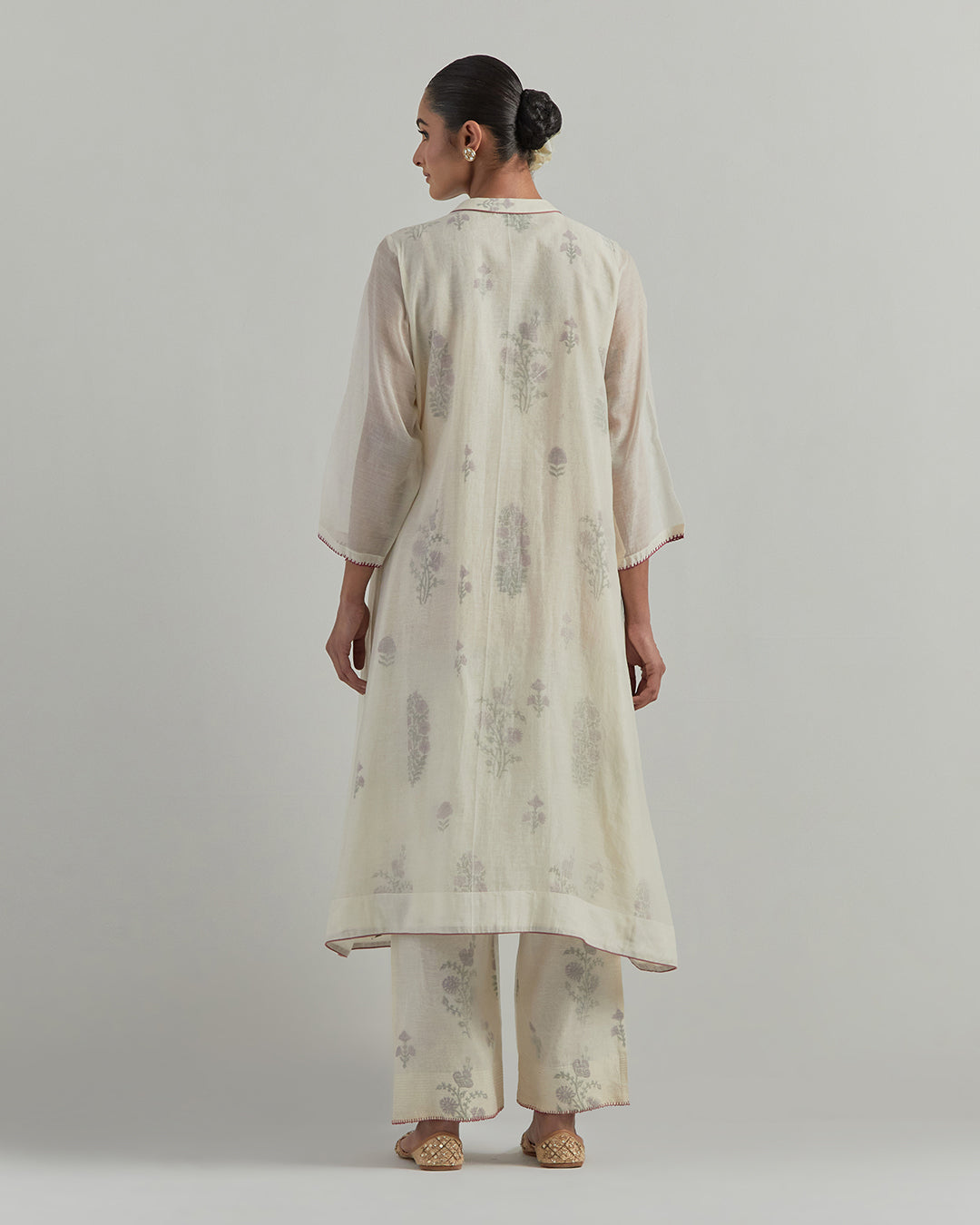 White Block Printed Chanderi Suit