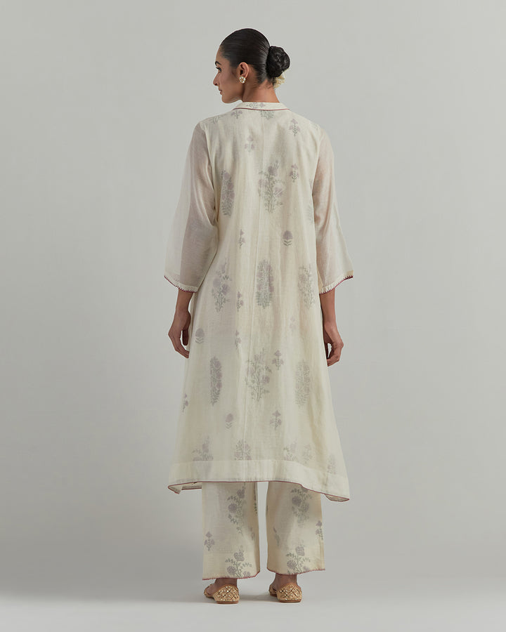 White Block Printed Chanderi Suit