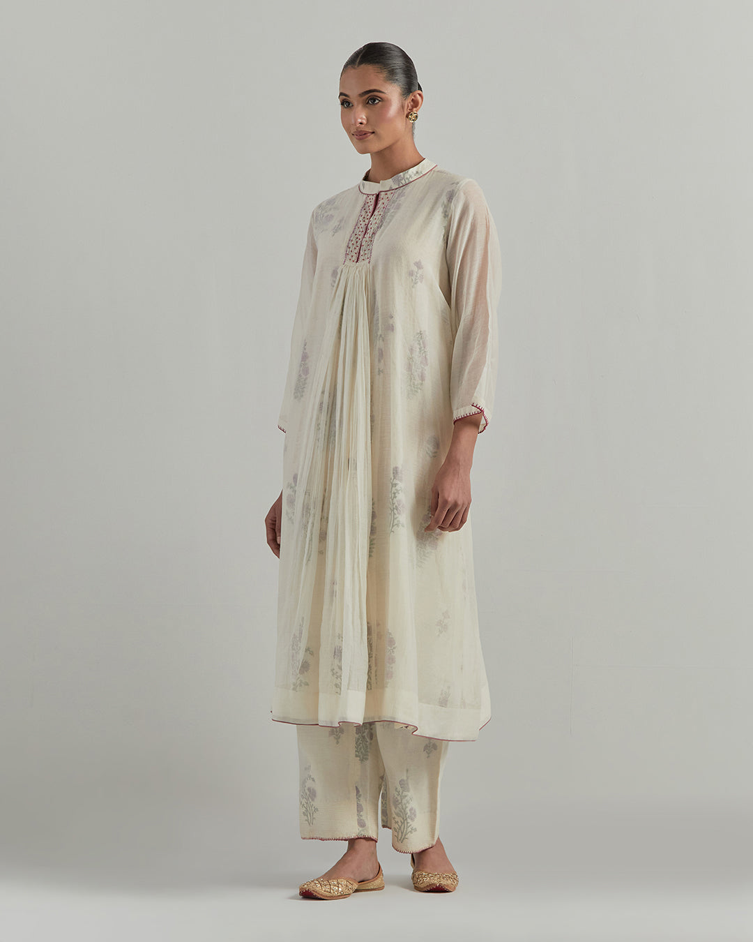 White Block Printed Chanderi Suit