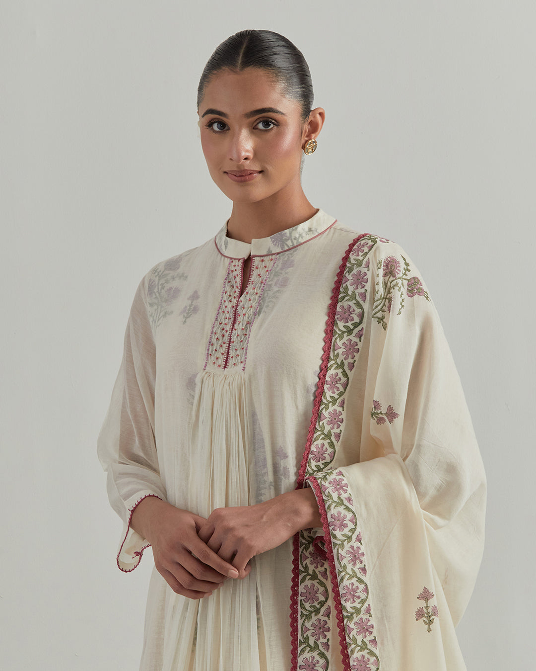 White Block Printed Chanderi Suit