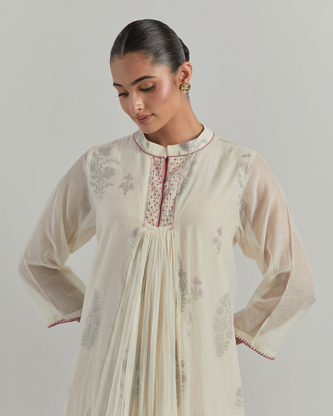 White Block Printed Chanderi Suit