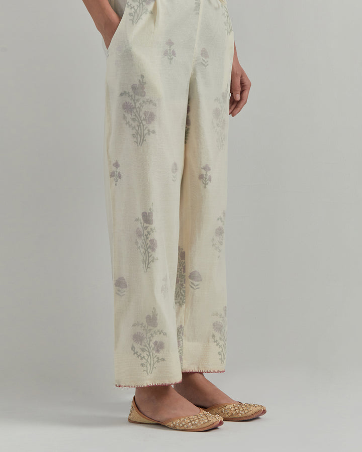 White Block Printed Chanderi Suit