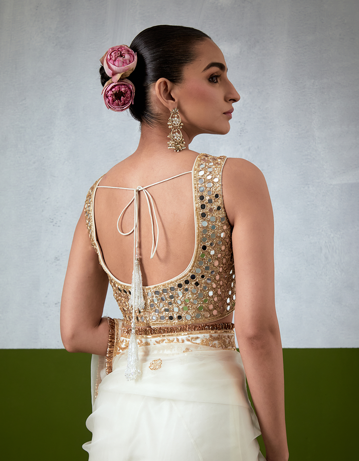 White Hand Embroidered Organza Saree Set