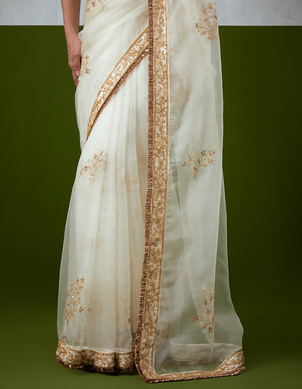 White Hand Embroidered Organza Saree Set