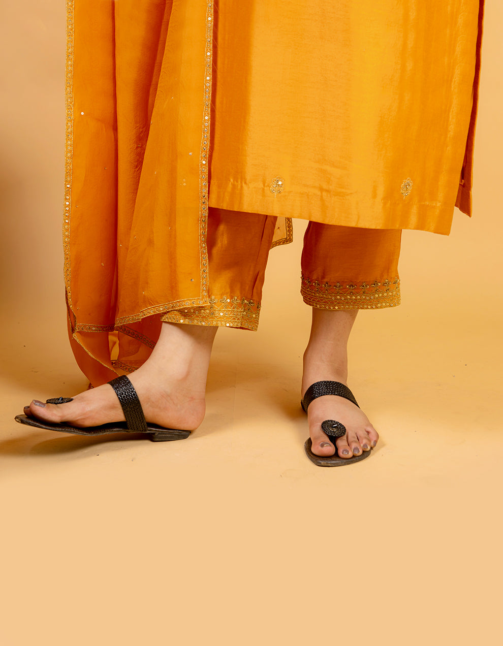 Mustard chanderi silk kurta with pants